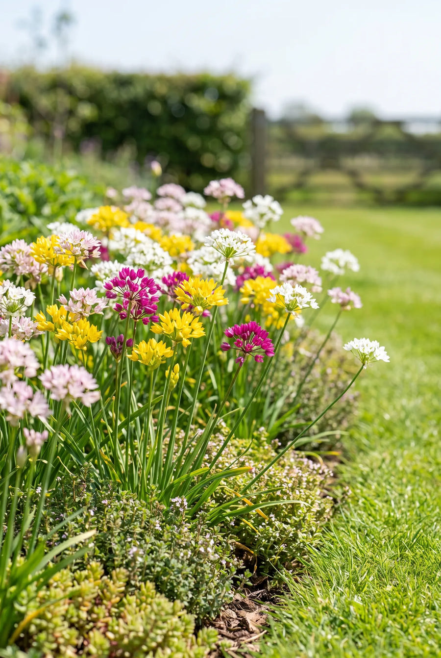 Allium Small Flowering Mixed — groep in de tuinborder