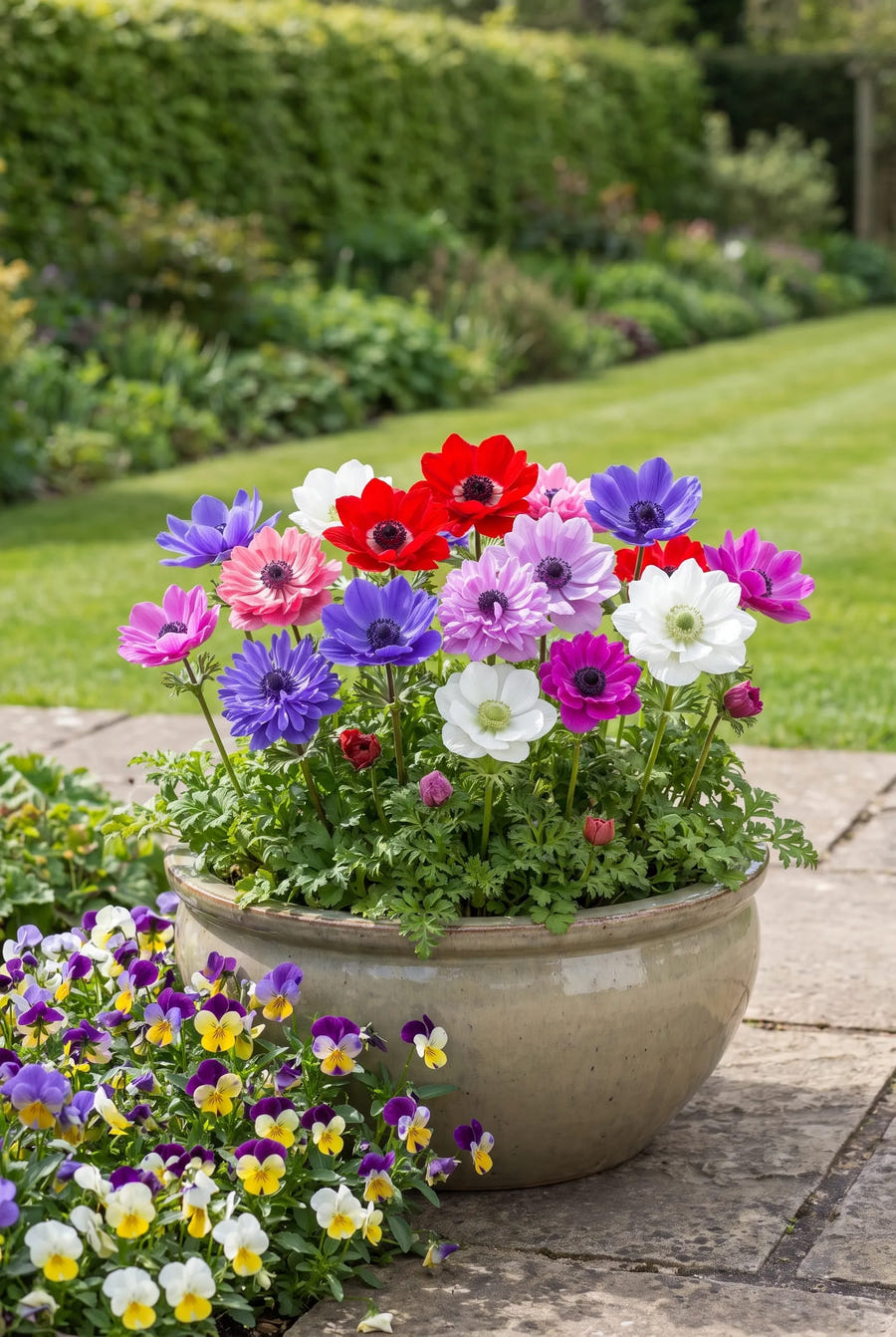Anemone St. Brigid Mixed — in pot op terras