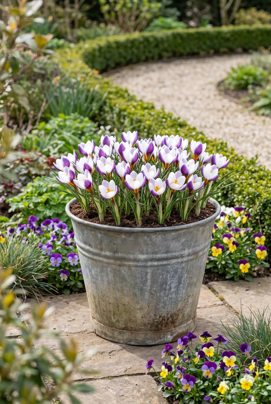 Crocus Prins Claus — in pot op terras