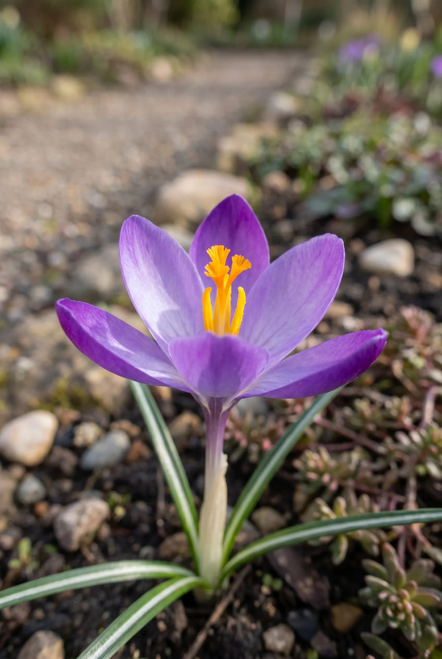 Crocus Whitewell Purple — close-up van de bloem