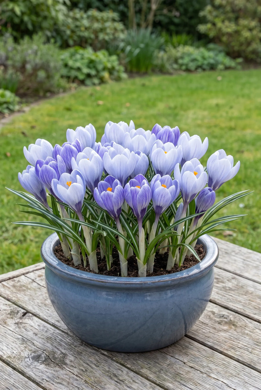 Crocus Blue Ice — in pot op terras