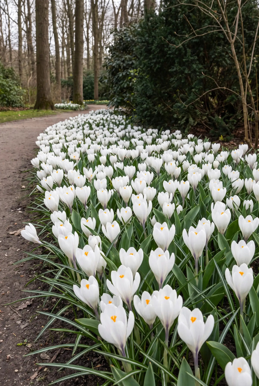 Crocus Jeanne D'Arc — groep in de tuinborder