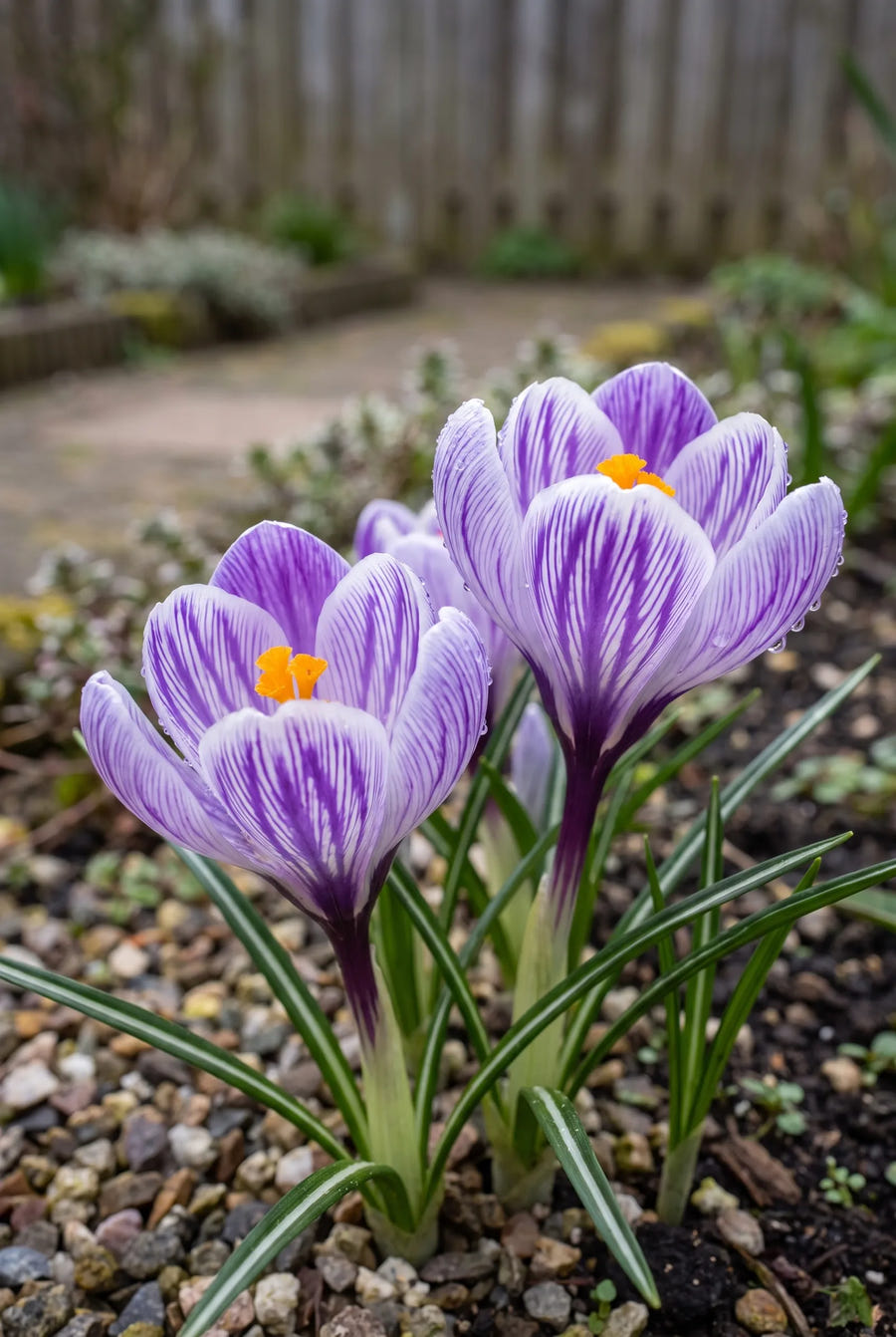 Crocus Pickwick — close-up van de bloem
