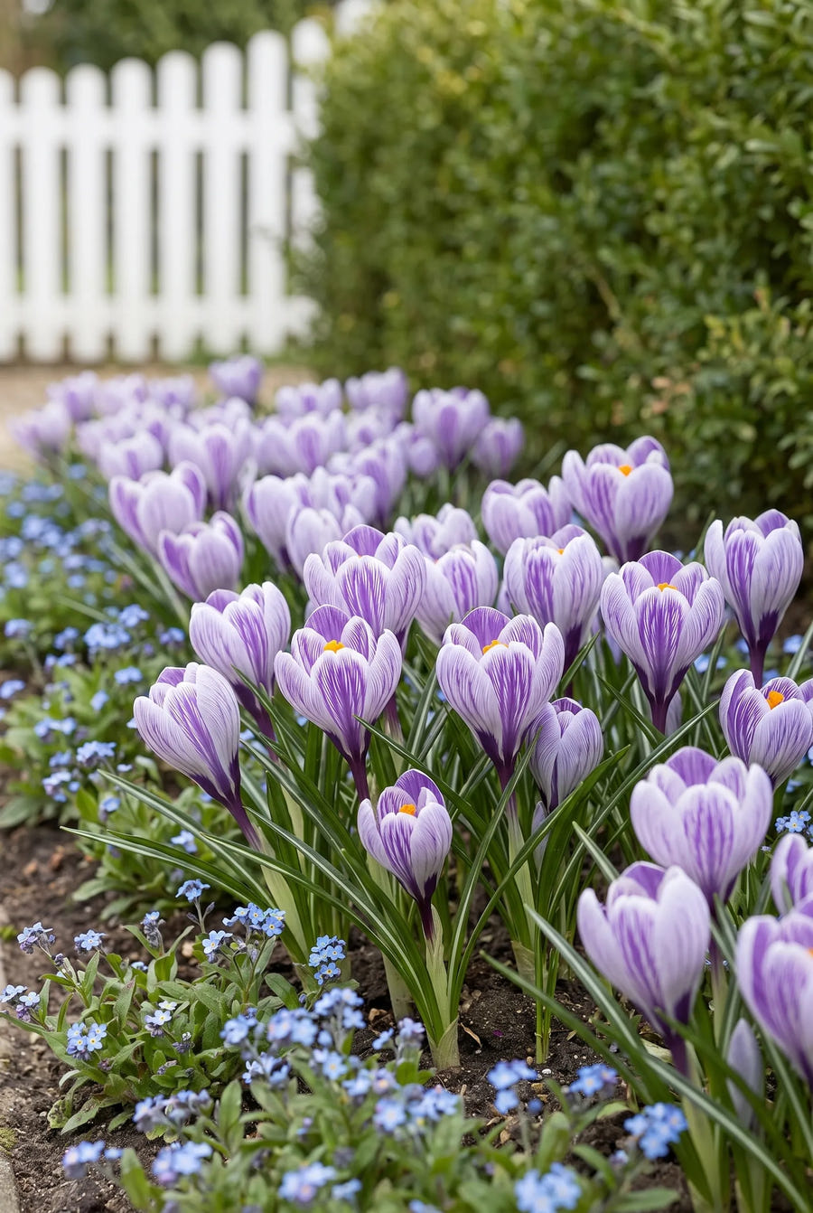 Crocus Pickwick — groep in de tuinborder