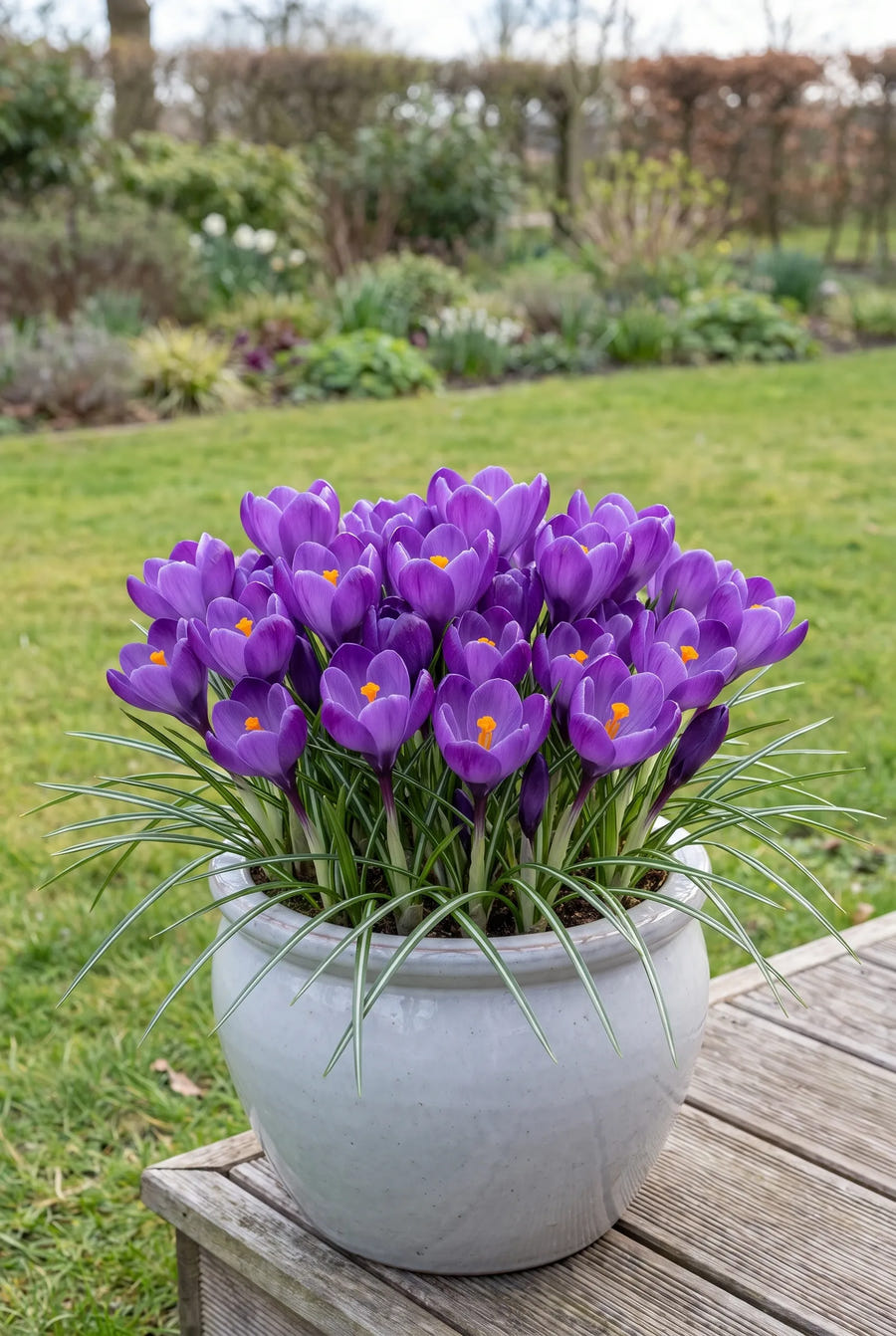 Crocus Remembrance — in pot op terras