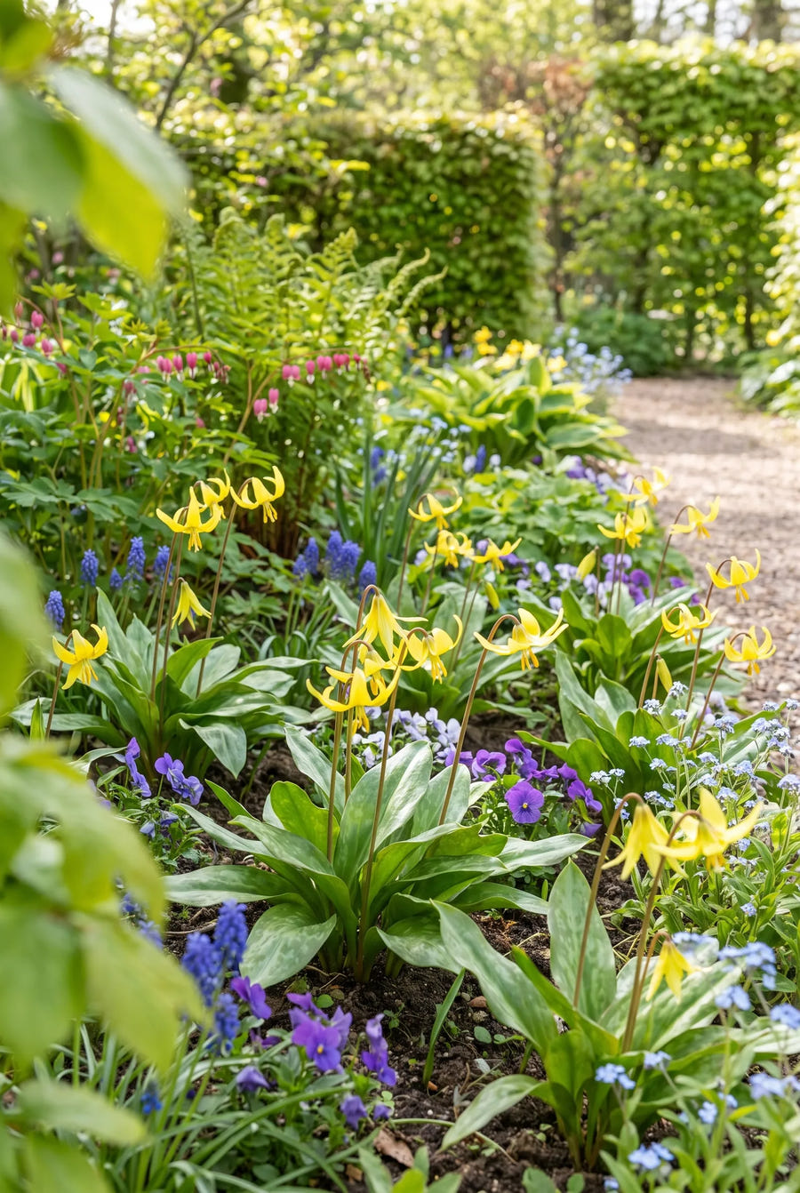 Erythronium Pagoda — groep in de tuinborder