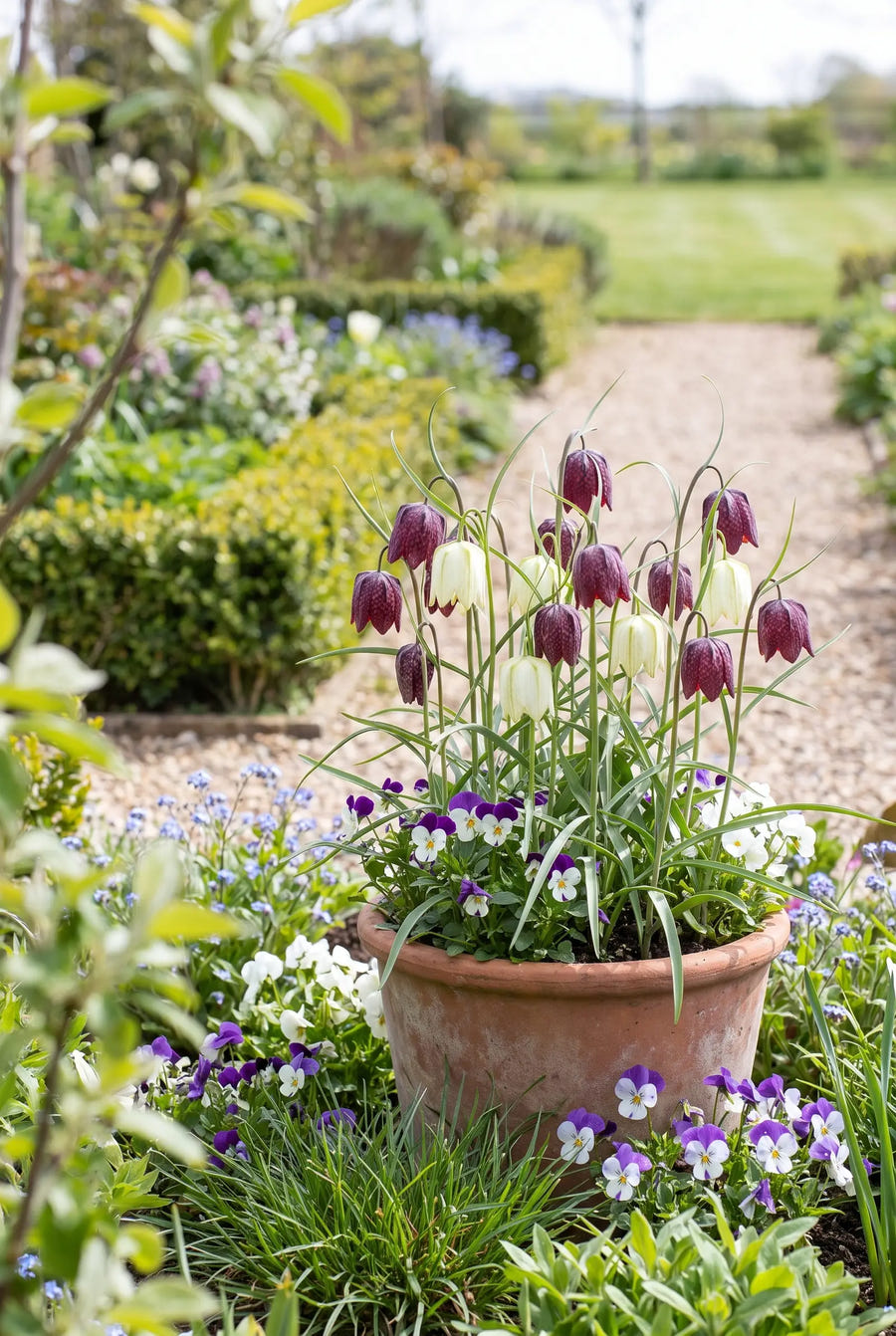 Fritillaria Meleagris Mixed — in pot op terras
