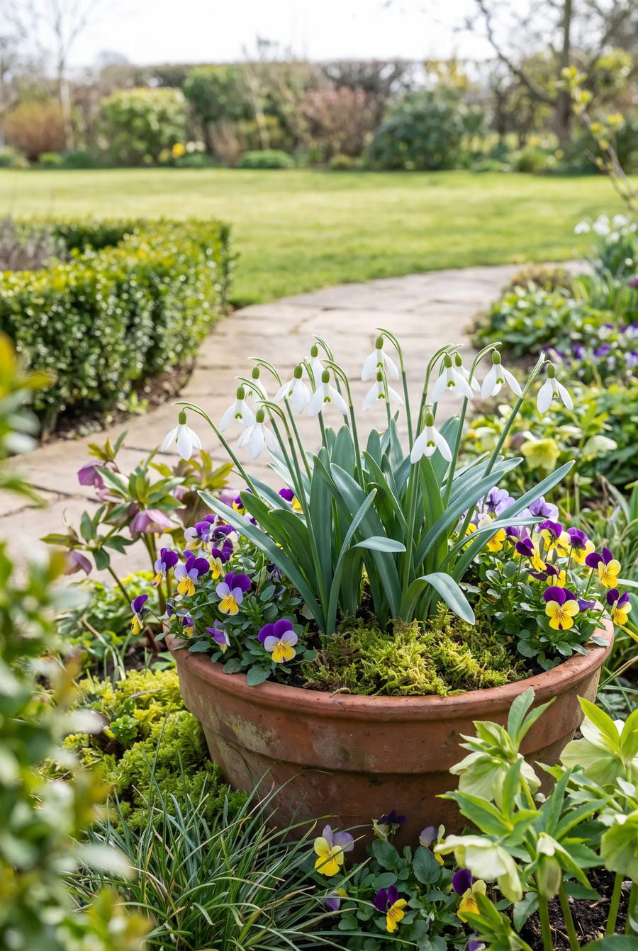 Galanthus Elwesii — in pot op terras