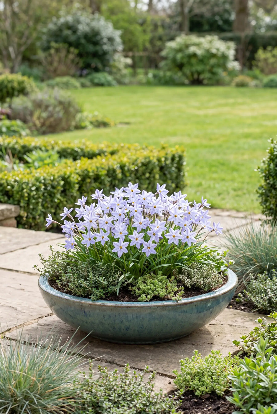 Ipheion Wisley Blue — in pot op terras