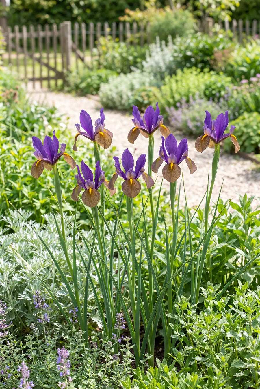 Iris Black Beauty — groep in de tuinborder