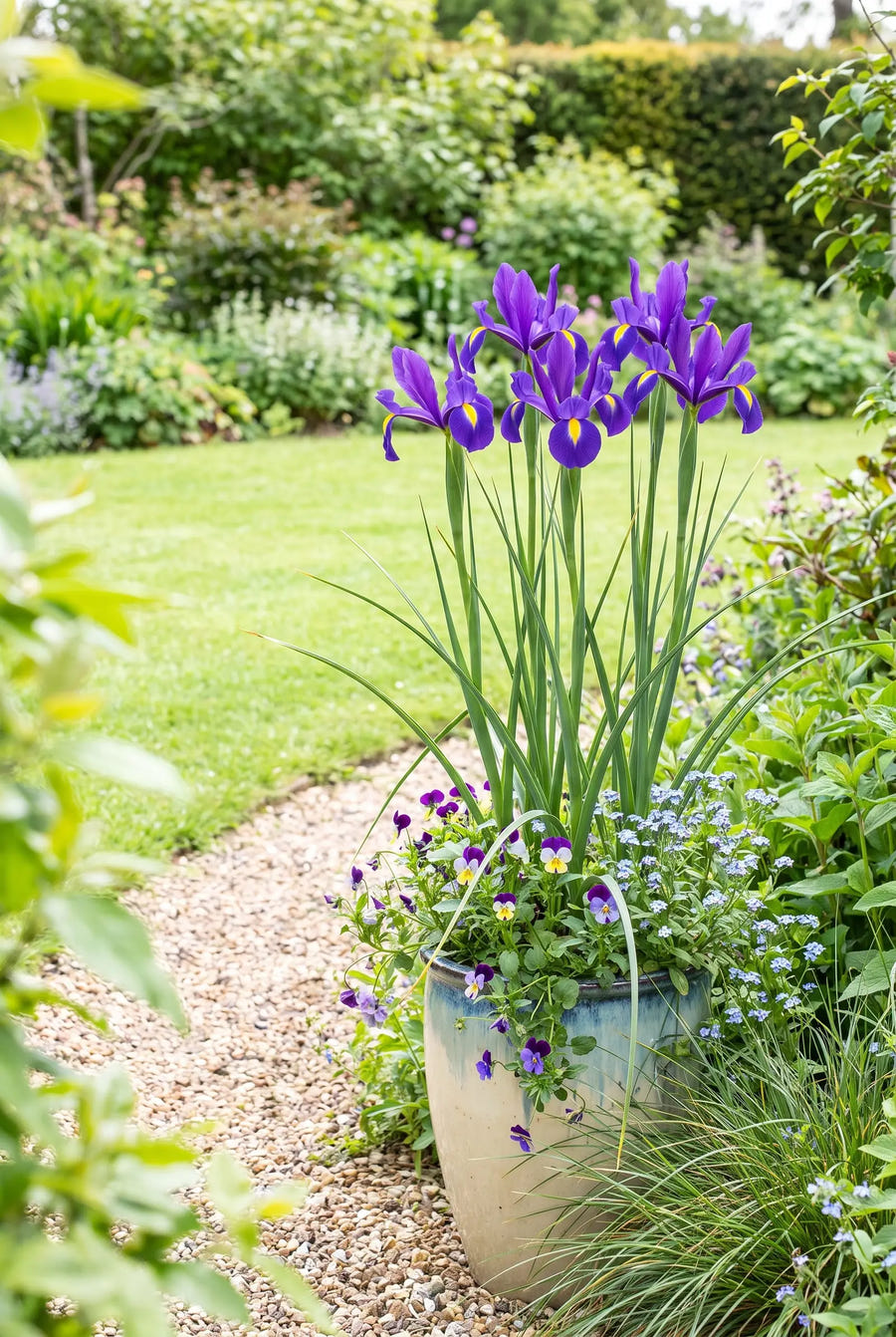 Iris Purple Sensation — in pot op terras