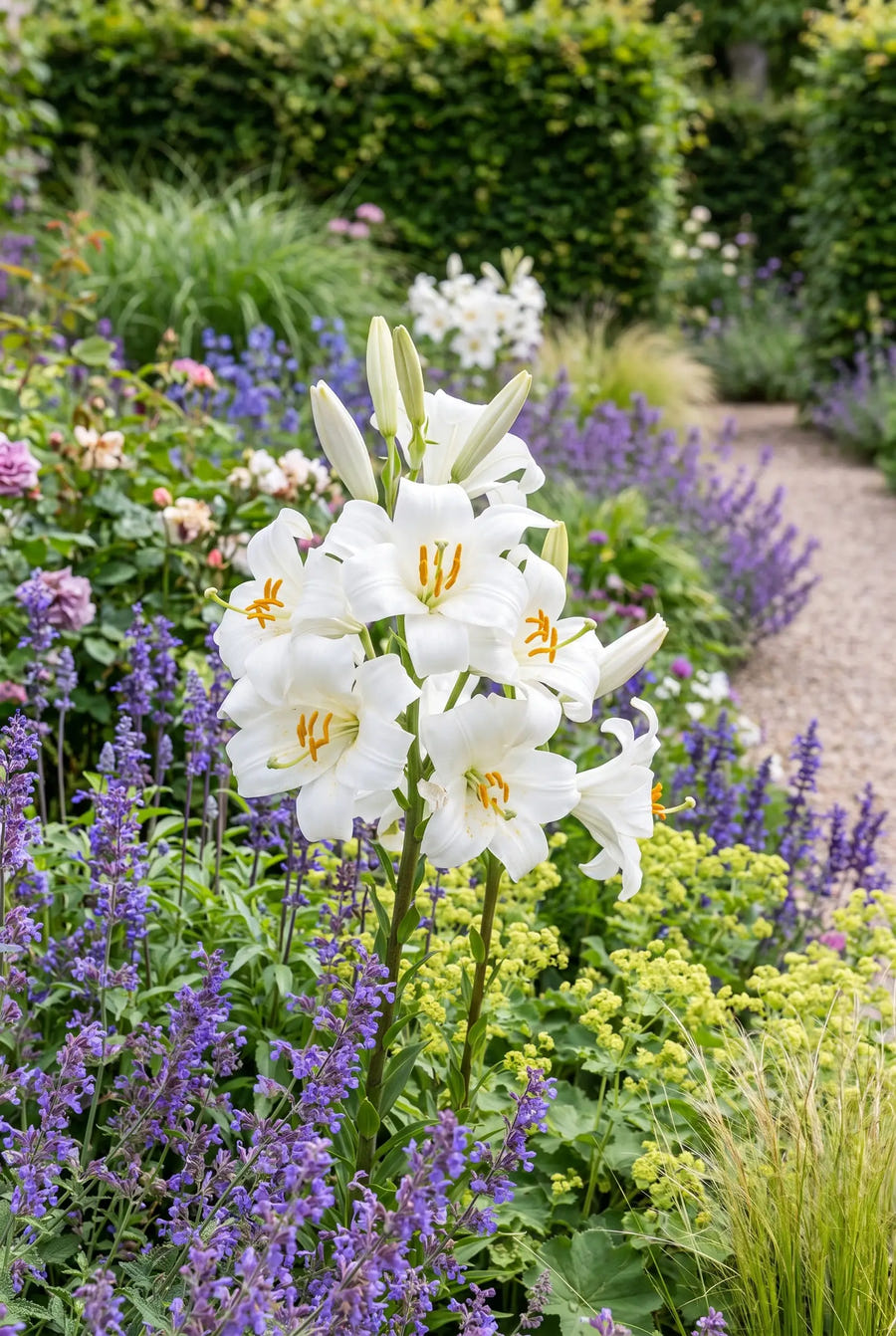 Lilium Candidum — groep in de tuinborder