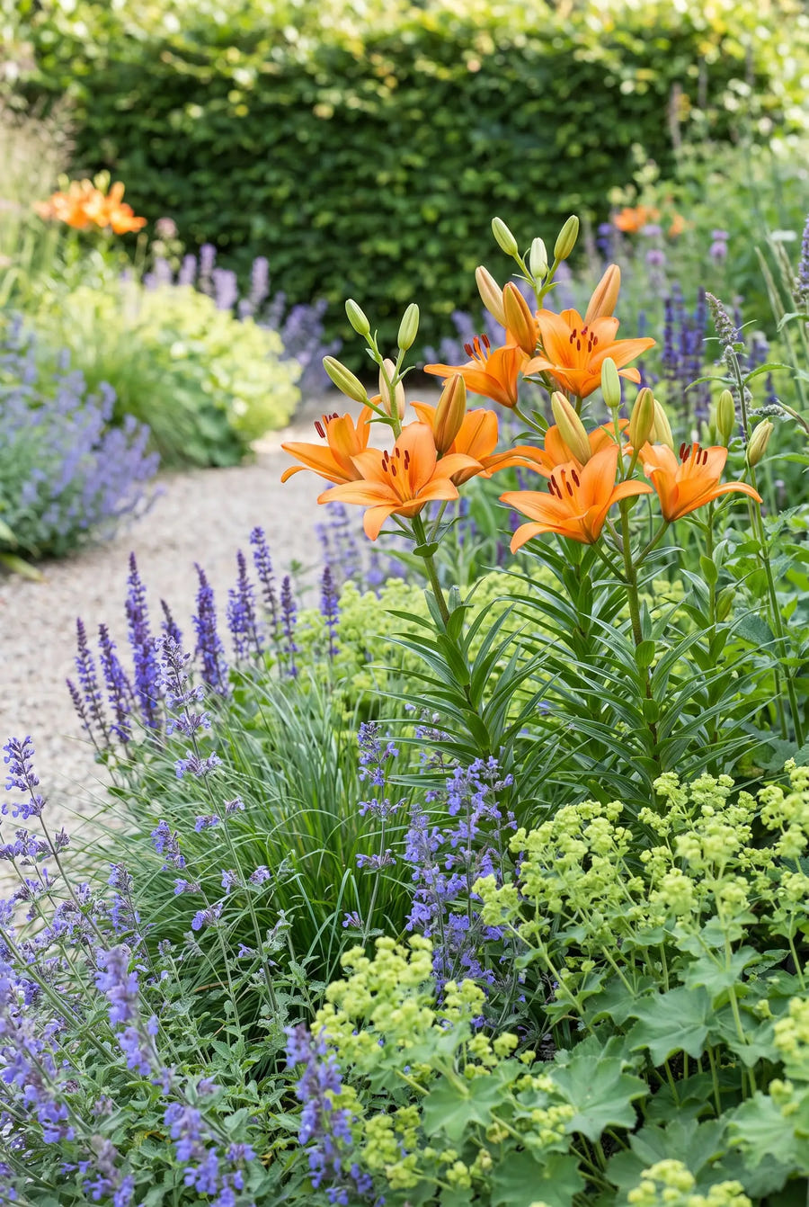 Lilium Orange — groep in de tuinborder