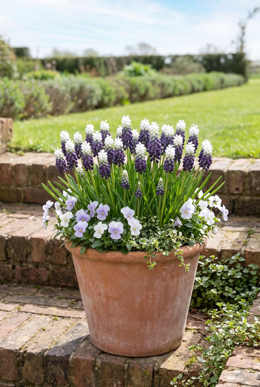 Muscari Grape Ice — in pot op terras