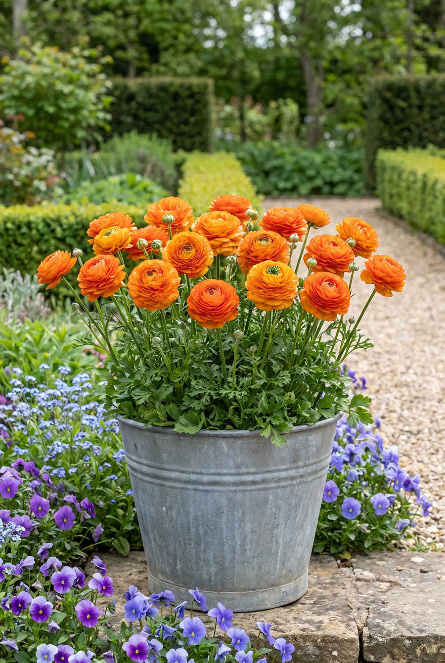 Ranunculus Orange — in pot op terras