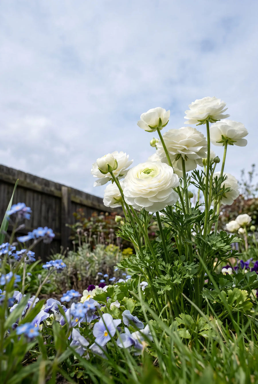 Ranunculus White — in de tuin