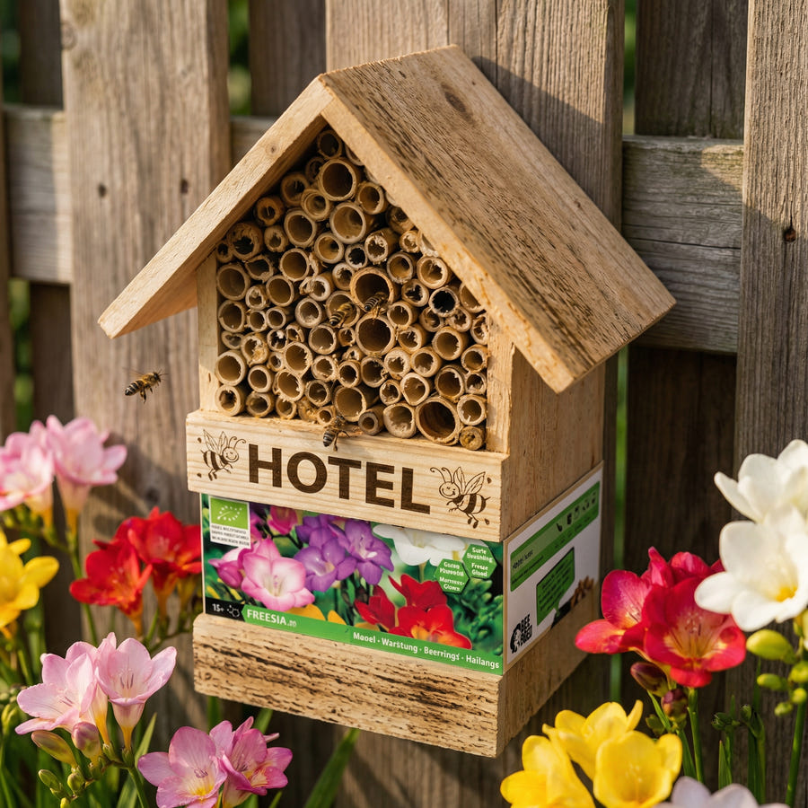 Bee Hotel avec bulbes de freesia