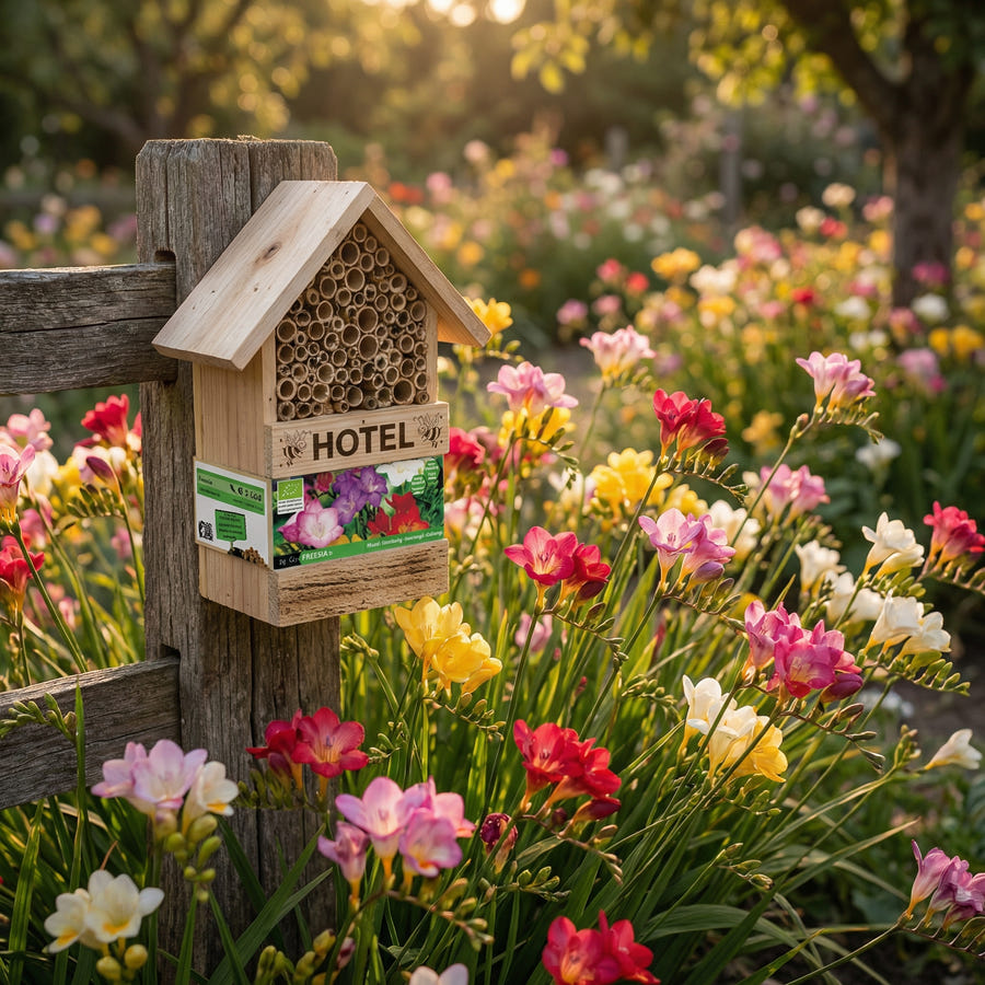 Bee Hotel avec bulbes de freesia
