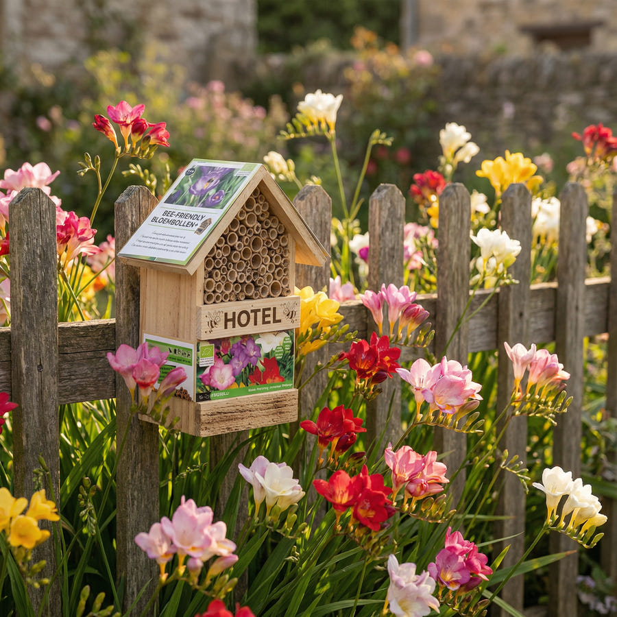 Bee Hotel avec bulbes de freesia