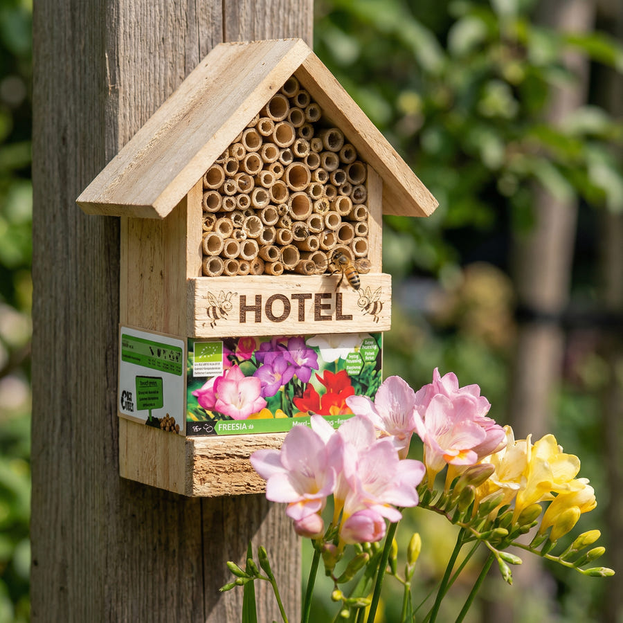 Bee Hotel avec bulbes de freesia
