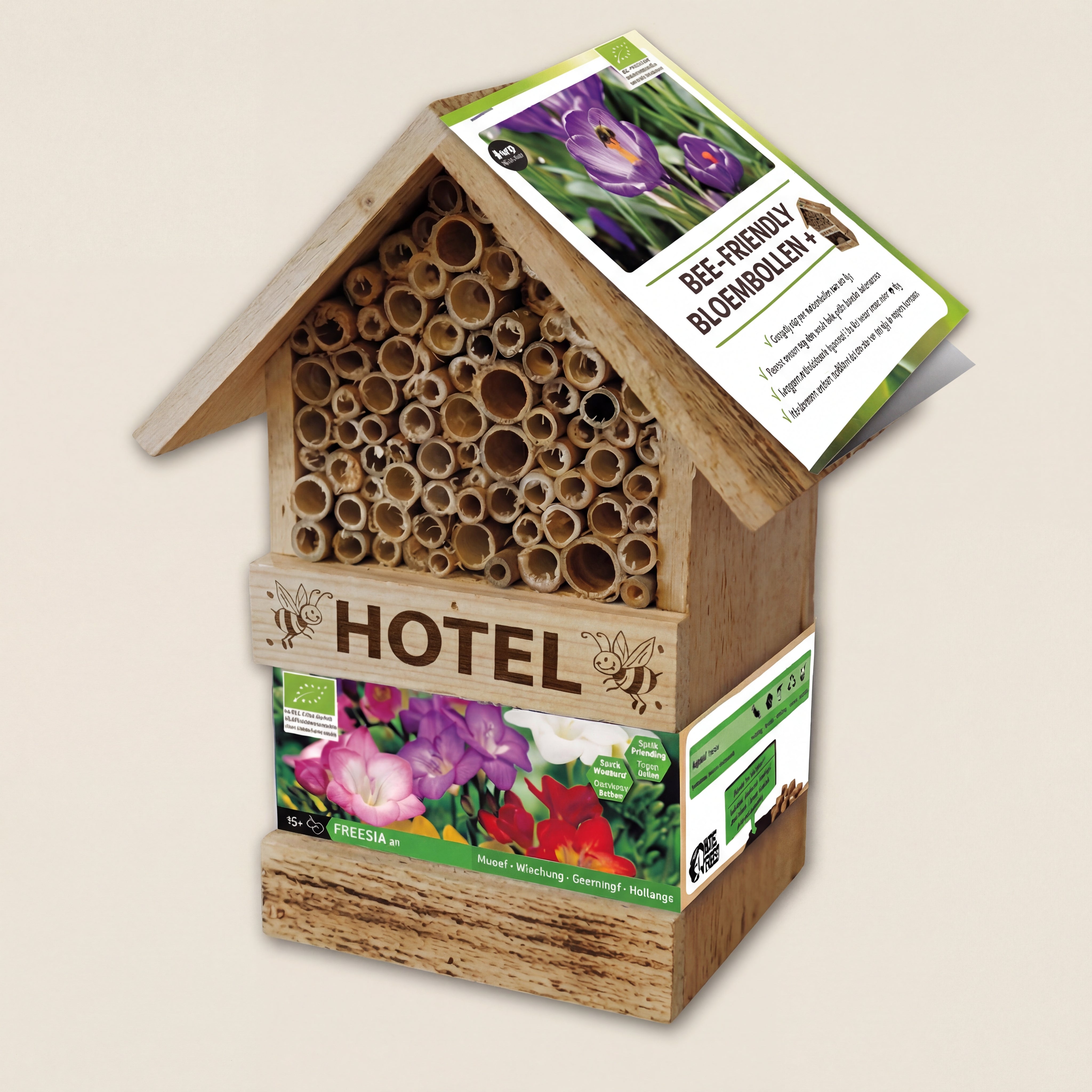 Bee Hotel avec bulbes de freesia