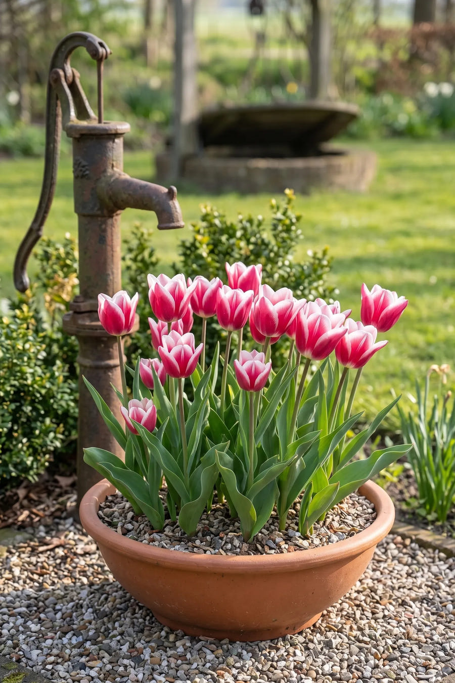 Tulipa Leo Visser — in pot op terras