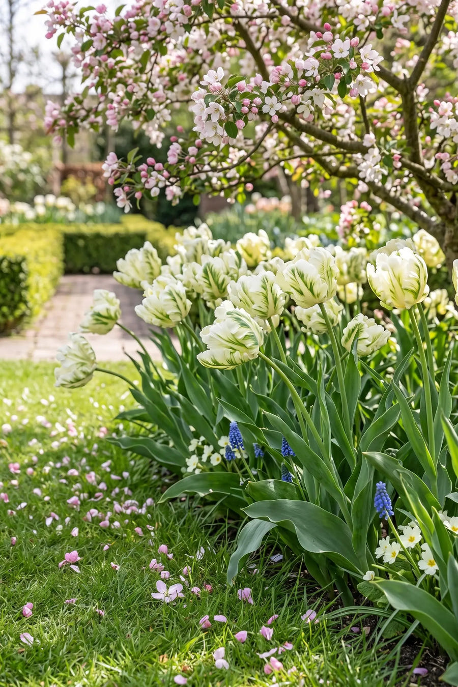 Tulipa Super Parrot — groep in de tuinborder, extra beeld